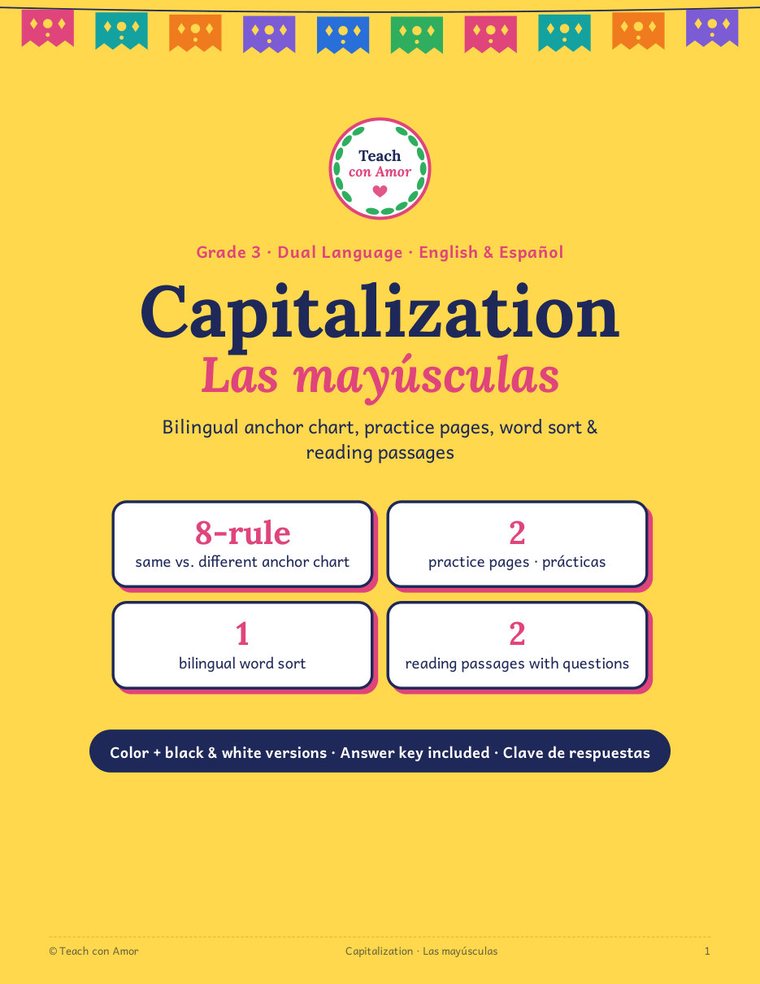Cover of the Capitalization in Spanish and English pack, Las mayúsculas