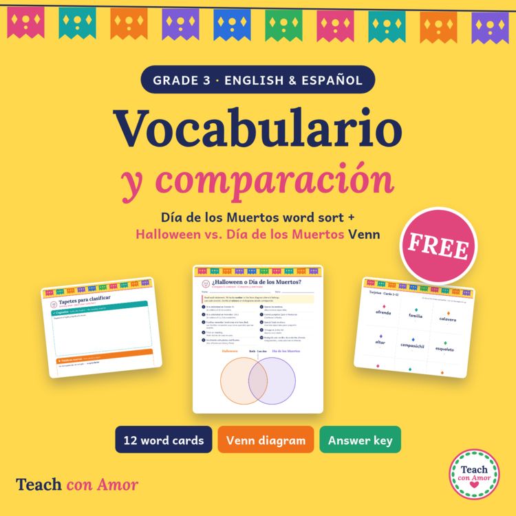 Cover of the free Día de los Muertos vocabulary sort and Venn diagram